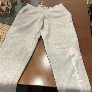 Champion Kids Light Gray Joggers with Pink Logo